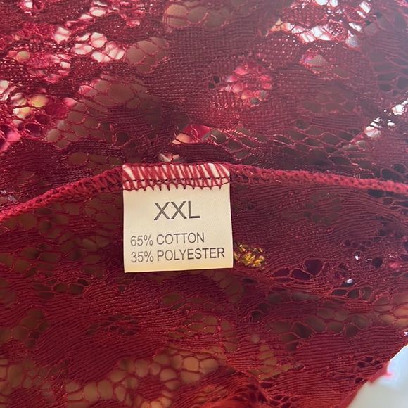 NWT-Women's Plus Tie Back Contrast Lace Plungi Neck Sleep Romper- XXL -Burgundy - Picture 5 of 7